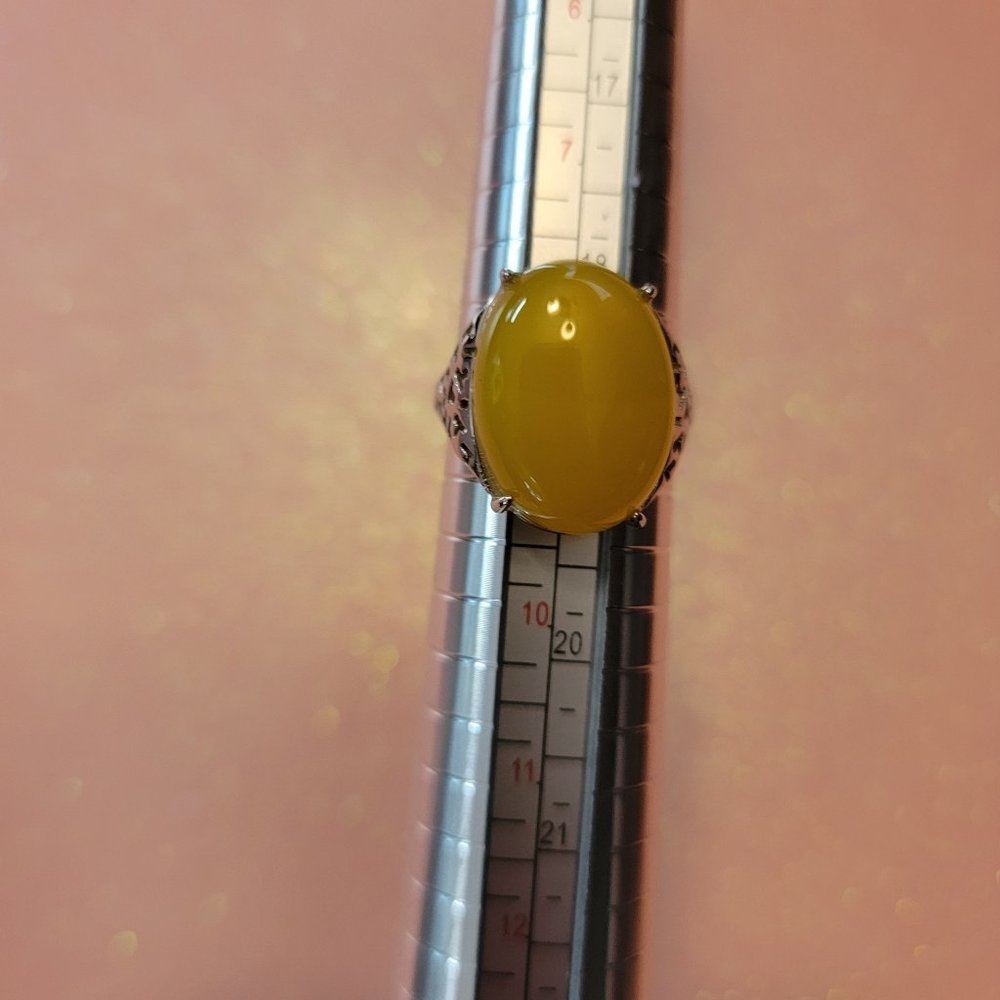 Sterling Silver Yellow Gemstone Ring Adjustable Size!